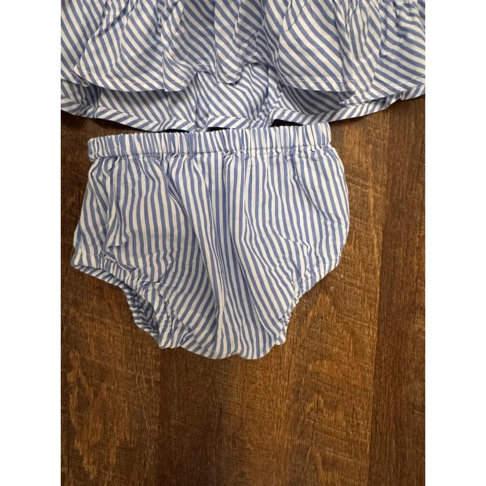 Cotton Kids Seersucker Crab Dress & Bloomers 12M Nautical Blue White Striped